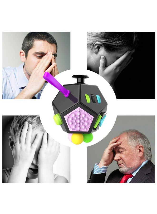 DODOMAGXANADU مكعب فidget دوديكاكون - 12 جانب مكعب ألعاب فidget يخفف التوتر والقلق مضاد للاكتئاب لعبة تركيز للسفر للأطفال والبالغين أفكار هدايا لعيد الميلاد (ب2 أسود ملون) - Image 3