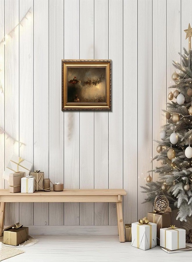 uniro Vintage Gold Framed Wall Art, Vintage Christmas Santa Claus Canvas Art Prints Painting, Antique Sleigh Reindeers Winter Xmas Poster, Rustic Christmas Wall Decor for Bedroom, Living Room, Gallery - Image 5