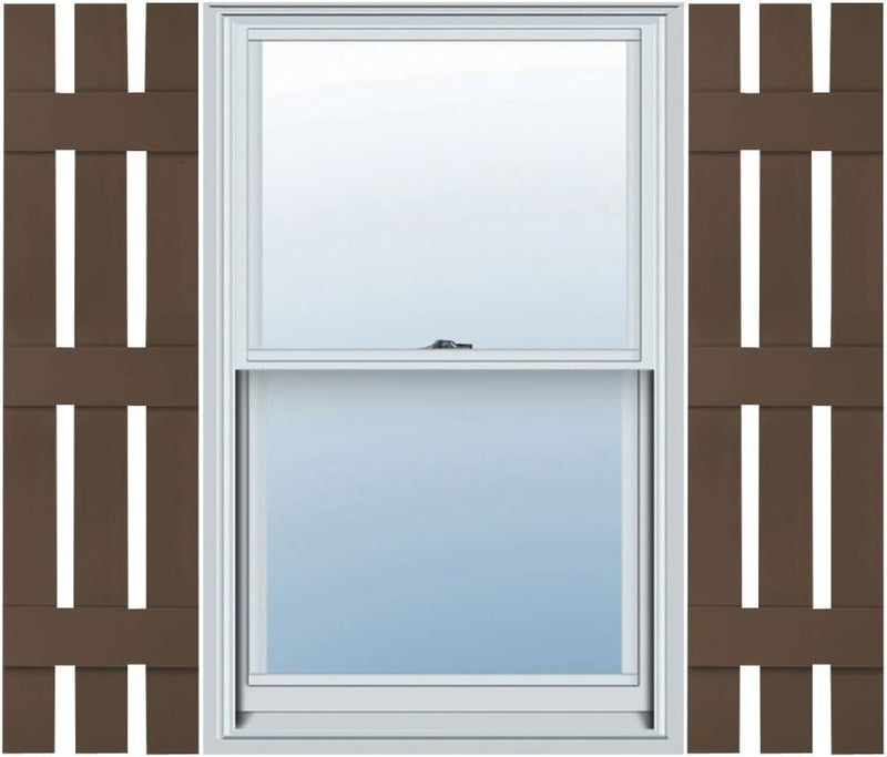 Lifetime Vinyl LS3S12X07500FB Standard Three Board Spaced, Board-n-Batten Vinyl Shutters, w/Installation Shutter-Lok's & Matching Screws (Per Pair), 12'W x 75'H, Federal Brown
