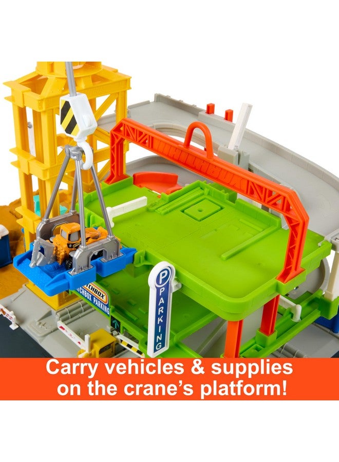 ماتش بوكس سيارات لعب ومجموعة ألعاب، ساحة بناء ملحمية لسائقي الحركة، رافعة عاملة بارتفاع 20 بوصة وجرافة بمقياس 1:64 وملحقاتها - Image 3
