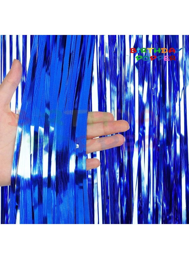 Birthday Popper Birthday Popper Blue Fringe Curtains | 2 Pack | 3.5ft x 6.5ft Each | Metallic Backdrop Streamers, Baby Shower, Event Decorations  - Image 5