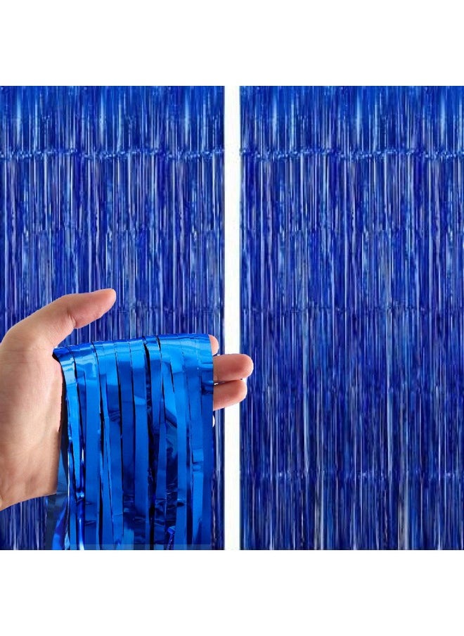 Birthday Popper Birthday Popper Blue Fringe Curtains | 2 Pack | 3.5ft x 6.5ft Each | Metallic Backdrop Streamers, Baby Shower, Event Decorations  - Image 1