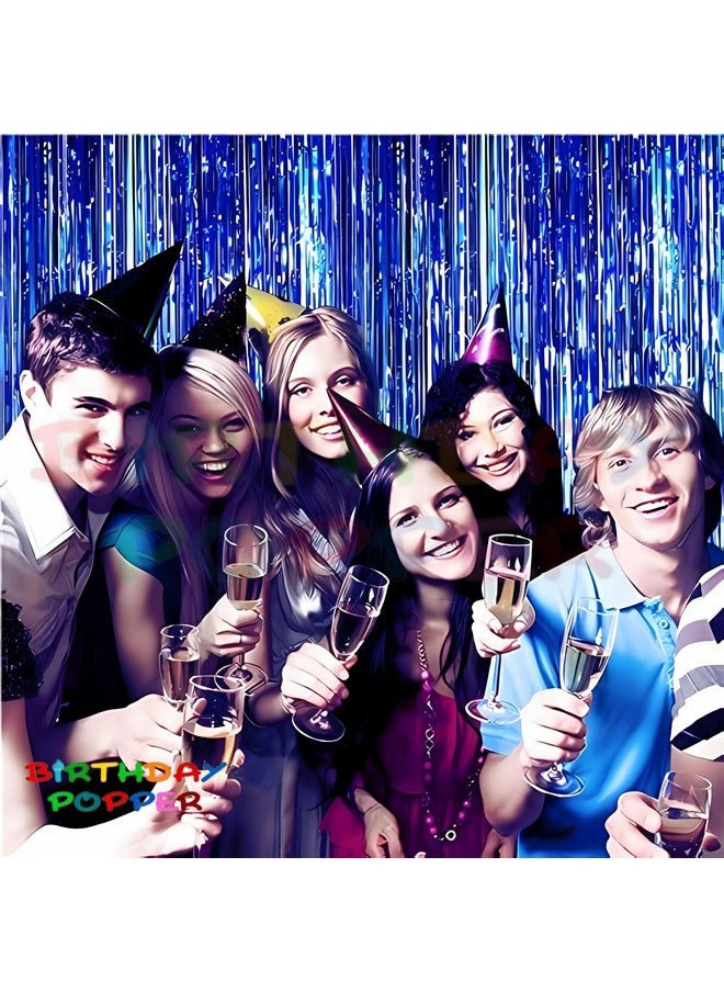 Birthday Popper Birthday Popper Blue Fringe Curtains | 2 Pack | 3.5ft x 6.5ft Each | Metallic Backdrop Streamers, Baby Shower, Event Decorations  - Image 4