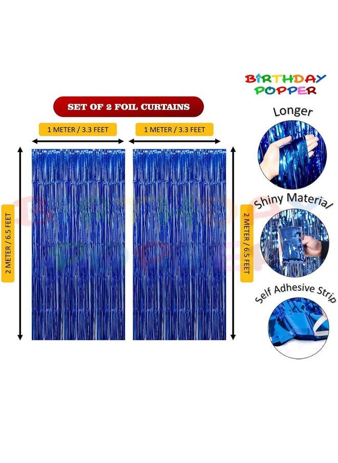 Birthday Popper Birthday Popper Blue Fringe Curtains | 2 Pack | 3.5ft x 6.5ft Each | Metallic Backdrop Streamers, Baby Shower, Event Decorations  - Image 2