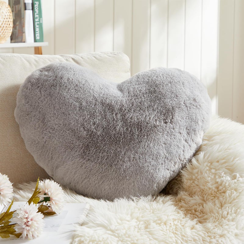 EastTree Heart Pillows  Light Grey Heart Shaped Pillows  Ultra Soft Extra-Large Fluffy Pillows  Love Throw Pillows Gifts  Women Girls Living Room Decor 15x18 Inch - Image 1