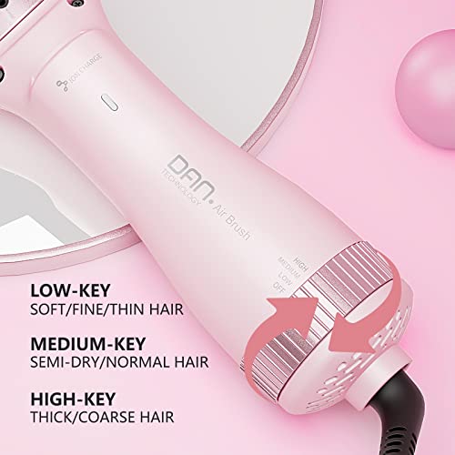 DAN Technology Hair Dryer, Negative Ion 3 in 1 Paddle Brush Dryer & Styler, Pink, 600W, for Damaged Hair, with 2 Speeds, 3 Heating Settings, Nylon Material, ALCI Safety Plug, [IN] Hair Care or Beauty - Image 3