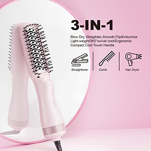 DAN Technology Hair Dryer, Negative Ion 3 in 1 Paddle Brush Dryer & Styler, Pink, 600W, for Damaged Hair, with 2 Speeds, 3 Heating Settings, Nylon Material, ALCI Safety Plug, [IN] Hair Care or Beauty - Image 2