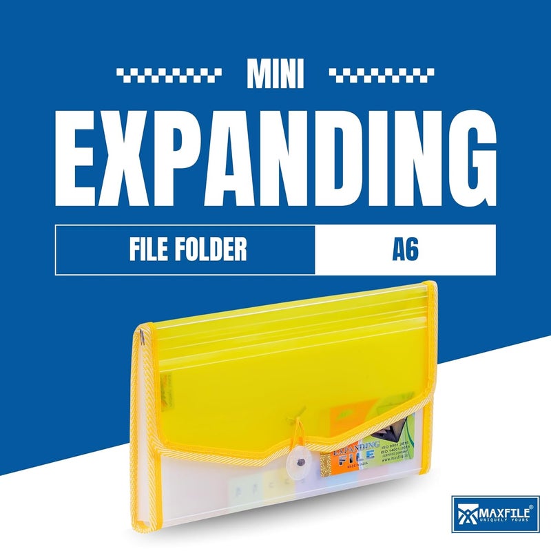MAXFILE Mini Expanding File Folder with 13 Pockets Cheque/Multi Passbook Holder/Bill Folder/Passport/Memo Cards/Cash/A6 Storage Pouch Organizer with Elastic Swing (Lemon Yellow) - Image 2