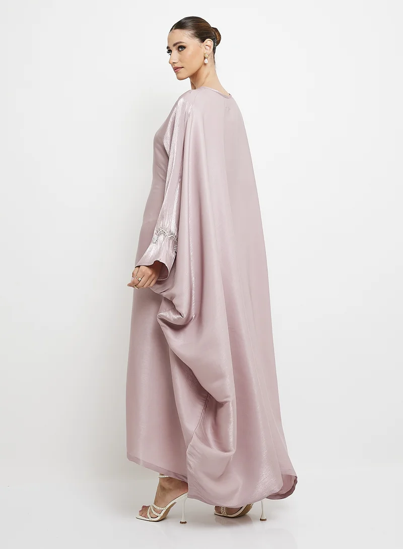 Rosette Abaya Embroidery Crew Neck kaftan  Abaya