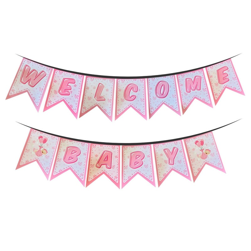 FI - FLICK IN FI - FLICK IN55 pcs Welcome Home Baby Girl Decoration Kit Cutouts Cake Topper Metallic Balloons Welcome Balloon Arch Garland Kit Baby Shower Decoration Items Girls (Pack of 55) - Image 3