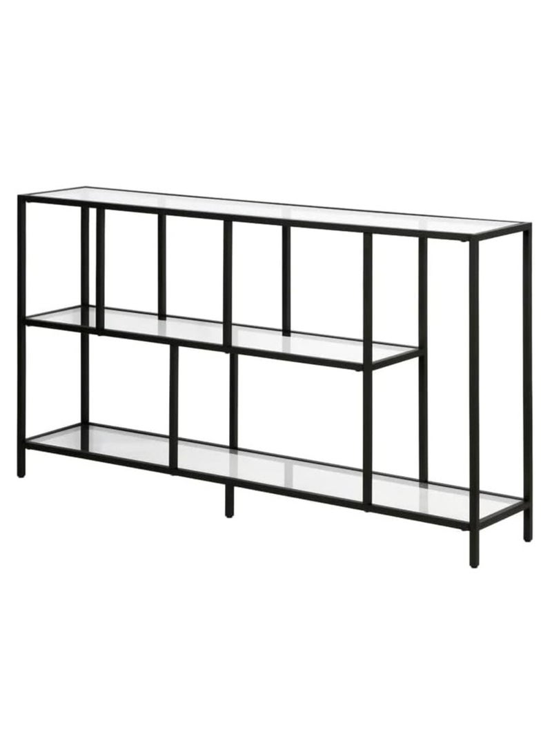 LINGWEI Console Table Metal Frame with Clear Glass Shelves TV Stand Black 132.1x73.7x25.4cm  - Image 3