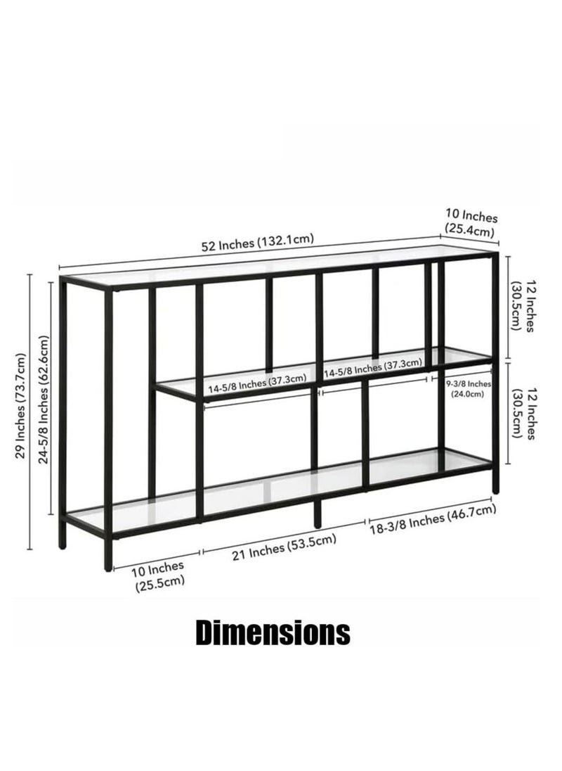 LINGWEI Console Table Metal Frame with Clear Glass Shelves TV Stand Black 132.1x73.7x25.4cm  - Image 4