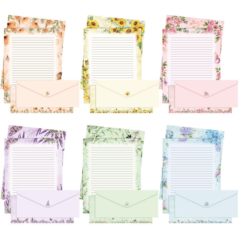 Funrous 90 Pcs Stationary Paper and Envelopes Set, 60 Sheets Floral Letter Paper and 30 Envelopes, 8.5 x 11 Inch Lined Writing Sheet for Mother's Day Wedding Religious Spring Party Invitation Gift - Image 1