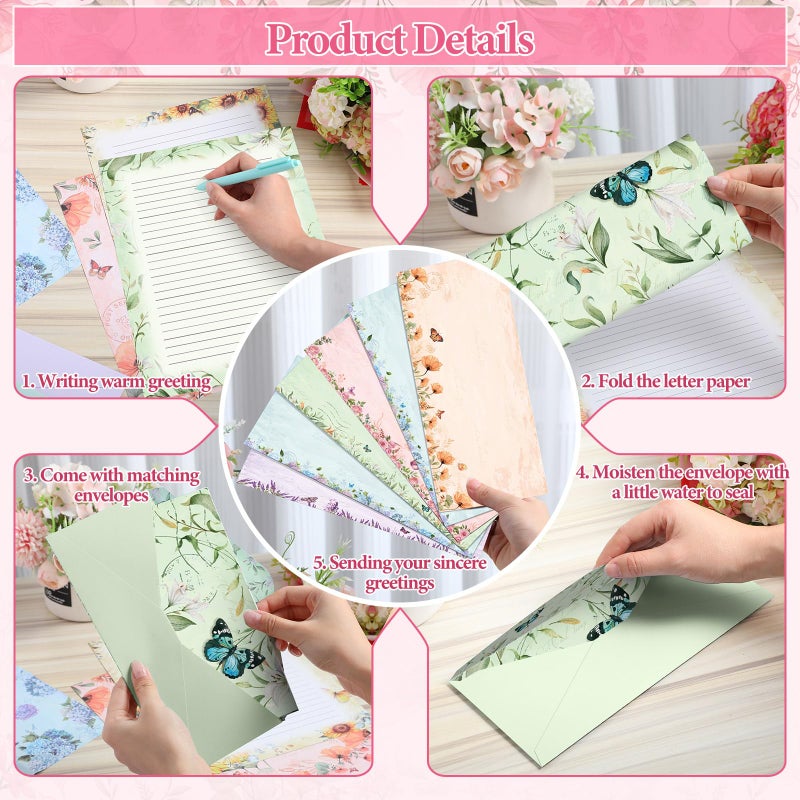 Funrous 90 Pcs Stationary Paper and Envelopes Set, 60 Sheets Floral Letter Paper and 30 Envelopes, 8.5 x 11 Inch Lined Writing Sheet for Mother's Day Wedding Religious Spring Party Invitation Gift - Image 5