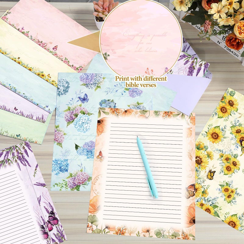 Funrous 90 Pcs Stationary Paper and Envelopes Set, 60 Sheets Floral Letter Paper and 30 Envelopes, 8.5 x 11 Inch Lined Writing Sheet for Mother's Day Wedding Religious Spring Party Invitation Gift - Image 4