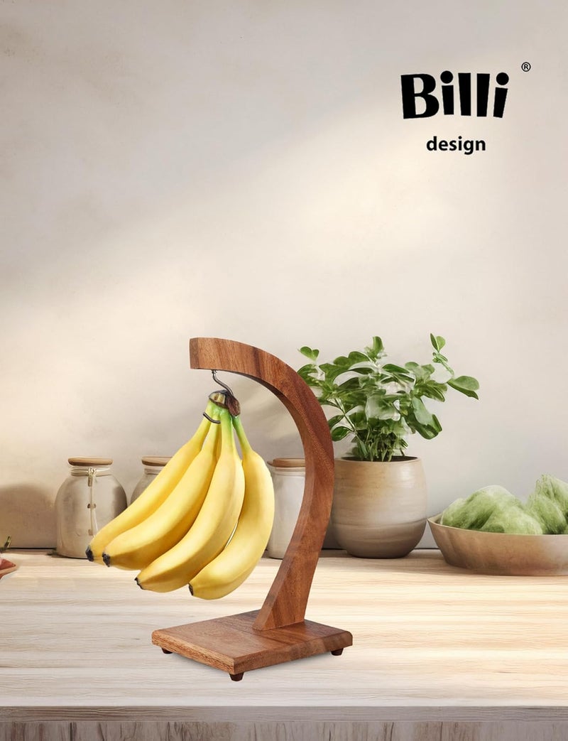 BILLI Classic trendy design picks banana tree hanger with hook, grape holder, banana stand, acacia wood utensils fruit storage rack for home kitchen or bar Ventilated design - Image 3