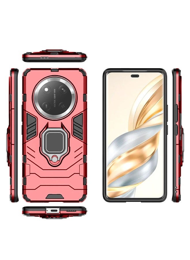 FLABOX Magnet Case for Honor X9c 5G Case (Hon X60 PRO 5G ) Shockproof Hard Phone Cover with Grip, Metal Ring Kickstand Bumper Shell [Compatible with Magnetic Car Mount] (Red)  - Image 4