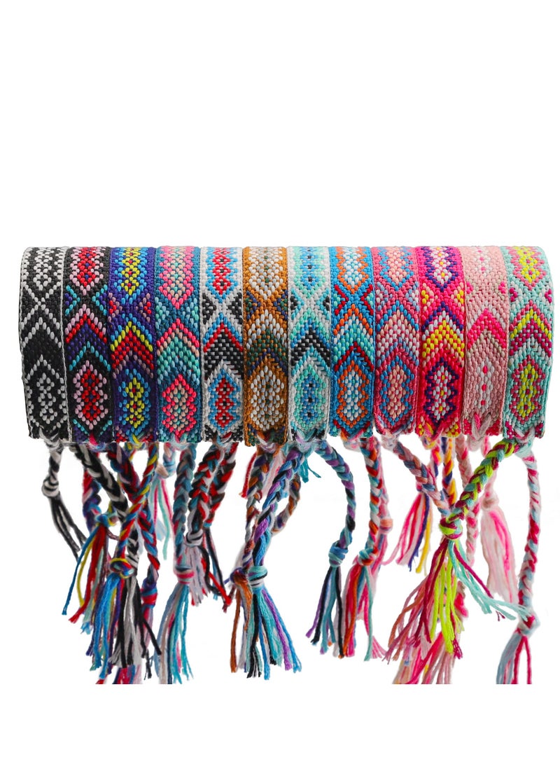 KASTWAVE 12 Pcs Nepal Woven Friendship Bracelets Handmade Braided String Adjustable Bulk Bracelet for Women Kids Girls - Image 1