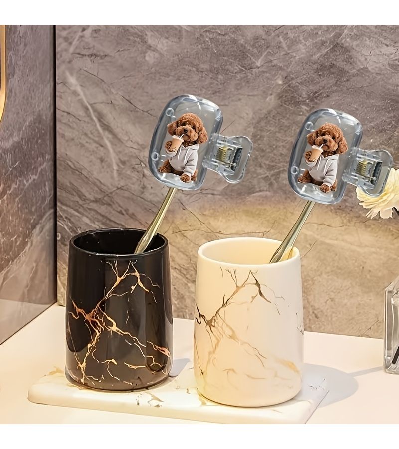غطاءان صغيران لفرشاة أسنان على شكل دمية دب، حافظات وحوامل حماية للتخزين، إكسسوار للسفر والحمام - Image 1