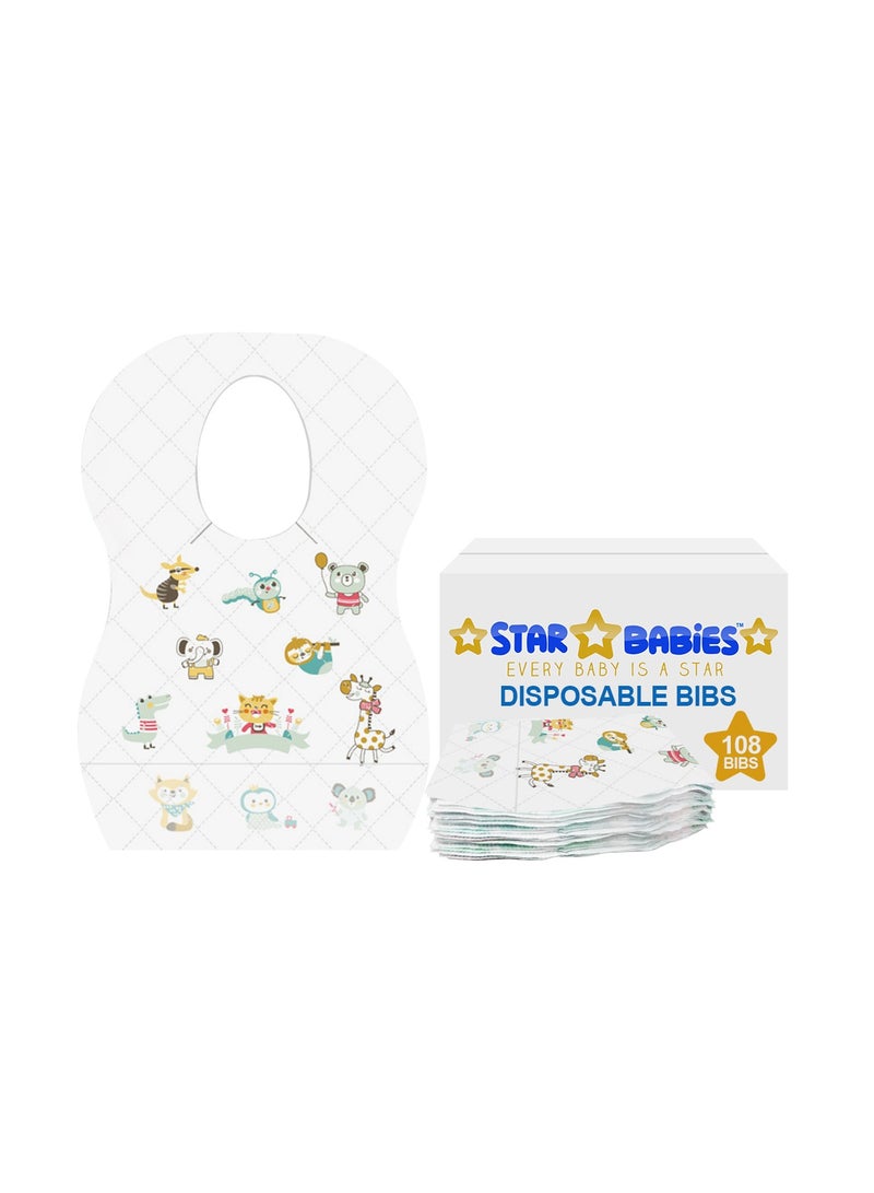 STAR BABiES Disposable Bibs Pack of 108-Animal Print - Image 1