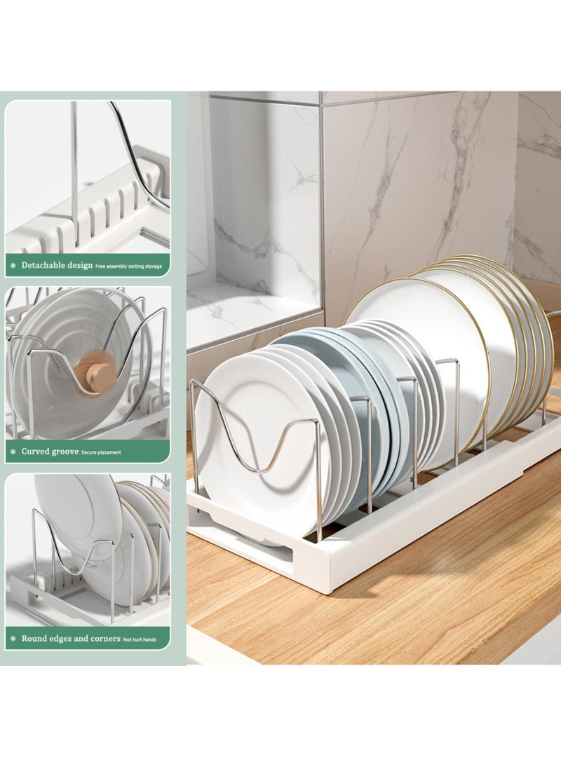 SOLARAE رف قابل للتوسيع تحت الخزانة، مع 7 موضع تخزين قابل للتخصيص، رف منظم للأواني، خزانة قابلة للسحب بطول قابل للتعديل، منظم للأواني على شكل U لخزانة المطبخ للأواني والمخبوزات (أبيض) - Image 3