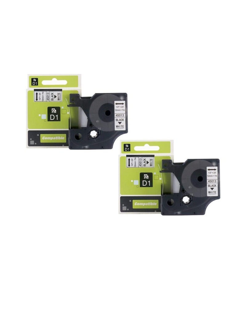 Standard D1 45013 Labeling Tape Compatible DYMO Black Print on White Tape 12mm x 7m 2pcs 2 Cartridges - Image 2