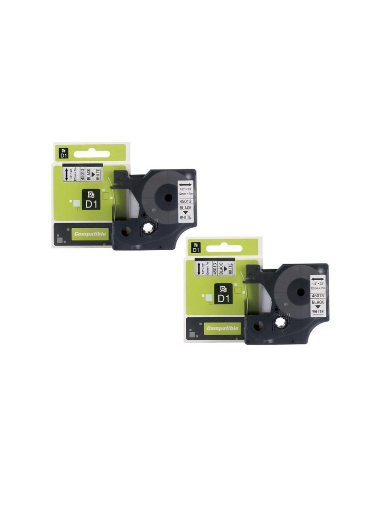 Standard D1 45013 Labeling Tape Compatible DYMO Black Print on White Tape 12mm x 7m 2pcs 2 Cartridges - Image 1