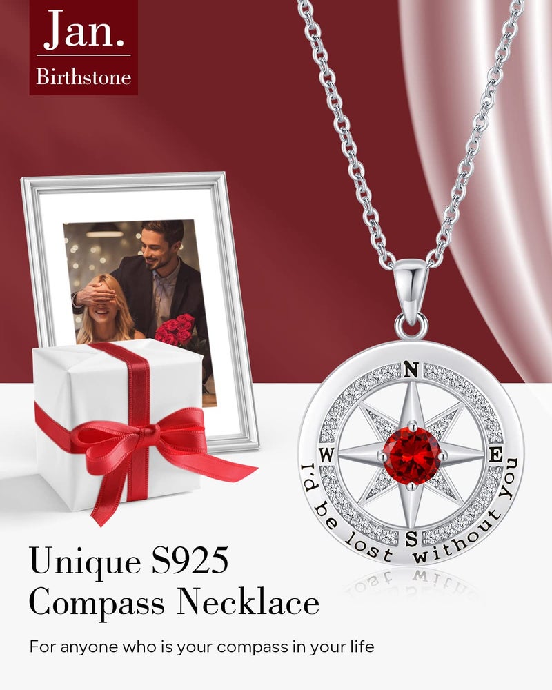 Gifon S925 Sterling Silver Necklace for Wife, Women Anniversary Year Gifts Compass Jewelry, Birthday Gift Ideas for Her Girlfriend Woman Necklaces, 18K White Gold January - Image 3