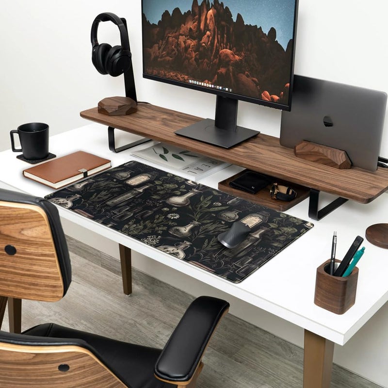 Mechanical Cattle Black Aesthetic Desk Mat - Vintage Large Gaming Flower Mouse Pad XXL Plant Wildflower Mousepad Extended Laptop Computer Keyboard Mat for Women Girl Office Decor 31.5x15.8 in - Image 3