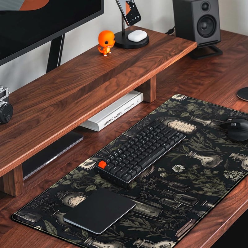 Mechanical Cattle Black Aesthetic Desk Mat - Vintage Large Gaming Flower Mouse Pad XXL Plant Wildflower Mousepad Extended Laptop Computer Keyboard Mat for Women Girl Office Decor 31.5x15.8 in - Image 5