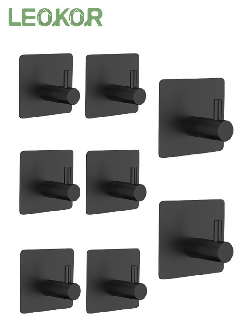 LEOKOR 8 Pieces Coat Hooks 304 Stainless Steel Waterproof Hooks Hat Rack Robe Hook Wall Hooks Black  - Image 1