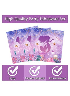 Excefore Mermaid Birthday Decorations Party Tableware Set, 69 Pcs Mermaid Themed Party Supplies Party Plates Napkins Forks for 16 Guests Kids Little Mermaid Party Decorations Baby Shower Supplies  - Image 3