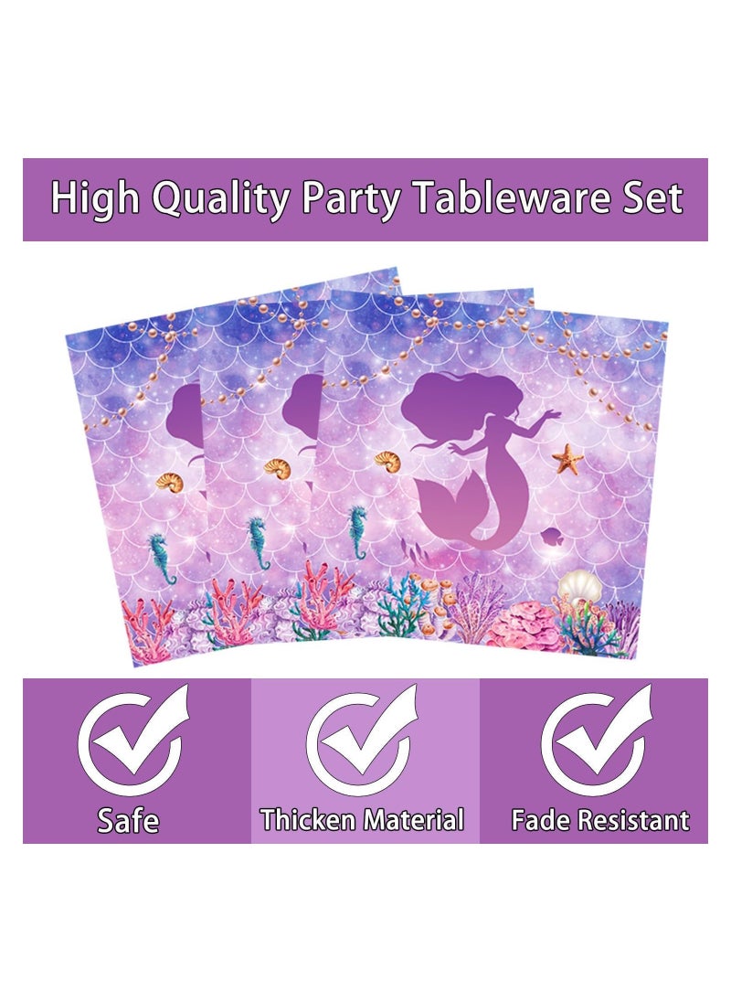 Excefore Mermaid Birthday Decorations Party Tableware Set, 69 Pcs Mermaid Themed Party Supplies Party Plates Napkins Forks for 16 Guests Kids Little Mermaid Party Decorations Baby Shower Supplies  - Image 3