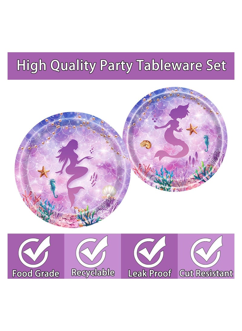 Excefore Mermaid Birthday Decorations Party Tableware Set, 69 Pcs Mermaid Themed Party Supplies Party Plates Napkins Forks for 16 Guests Kids Little Mermaid Party Decorations Baby Shower Supplies  - Image 2