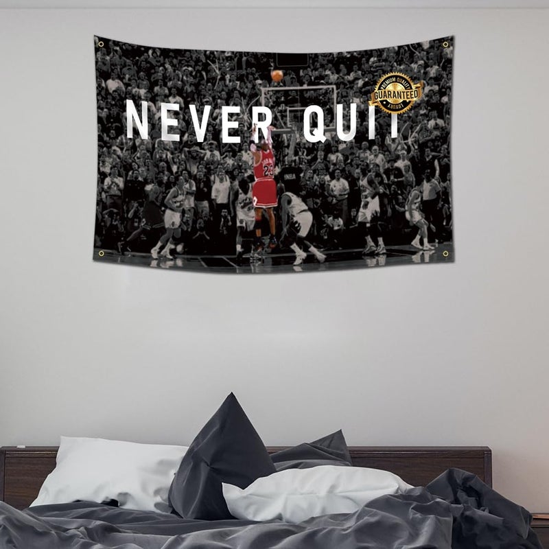 EWRITN Workout Polyester Flag Banner, 3x5 Feet, Never Quit Fitness Inspirational Home Gym Wall Decor, Cool Gym Motivation Poster, College Dorm Man Cave Decor - Image 4