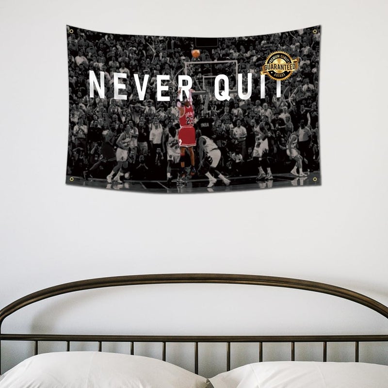 EWRITN Workout Polyester Flag Banner, 3x5 Feet, Never Quit Fitness Inspirational Home Gym Wall Decor, Cool Gym Motivation Poster, College Dorm Man Cave Decor - Image 3