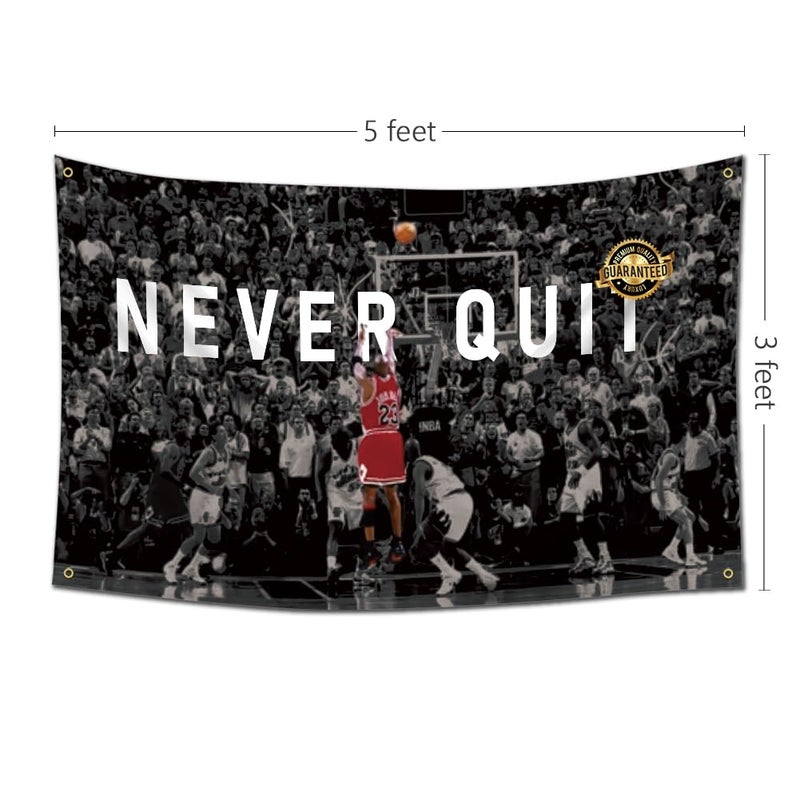 EWRITN Workout Polyester Flag Banner, 3x5 Feet, Never Quit Fitness Inspirational Home Gym Wall Decor, Cool Gym Motivation Poster, College Dorm Man Cave Decor - Image 2