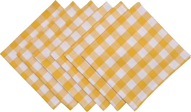 Yourtablecloth Buffalo Plaid 100 Cotton Cloth Checkered Dinner Table Napkins  Vibrant Colors  Soft  Super Absorbent Napkins 20 x 20 Set of 6 Yellow and White - Image 1