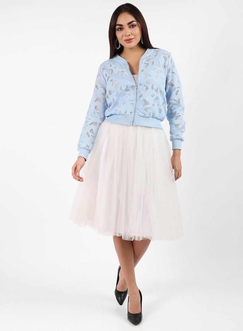 Campus Sutra Women's Sky Blue Self-Design Botanical Jacket  - Image 5