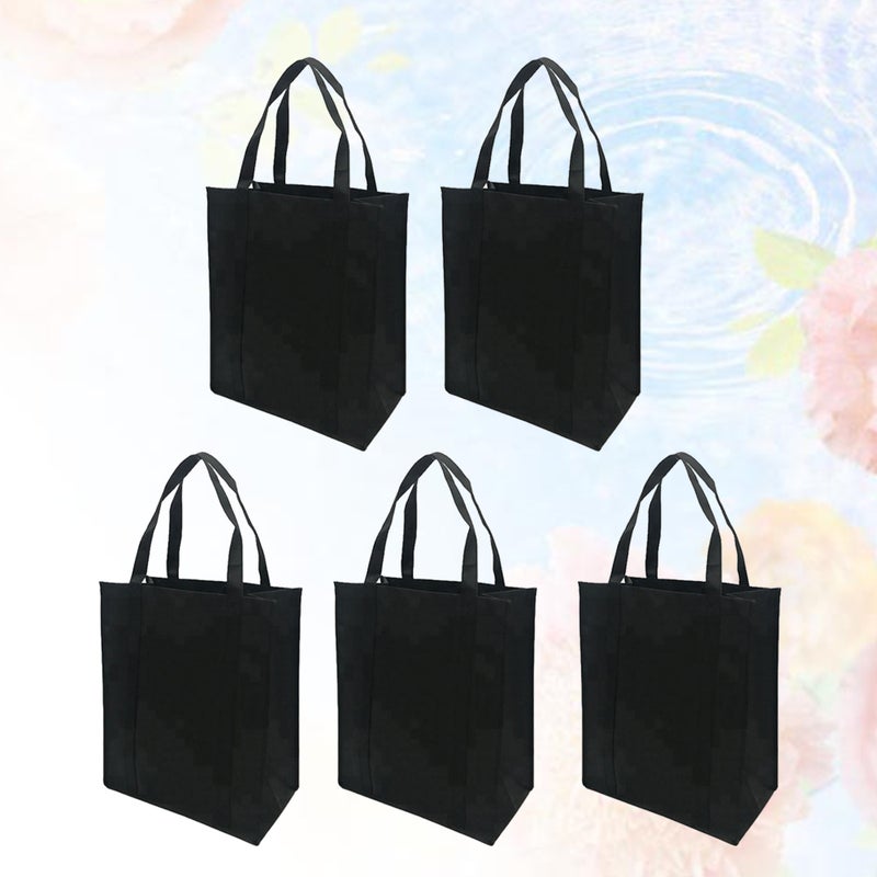 5pcs Non-Woven Fabrics Shopping Bag Foldable Reusable Handbag for Outdoor Shopping (Black, 30x25x10cm) - Image 5
