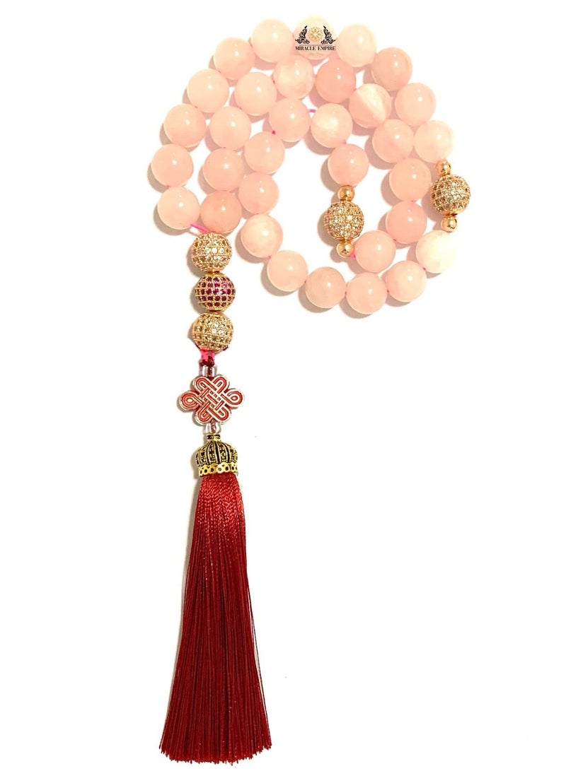 Miracle Empire Woman Misbaha 33 Beads Tashib Natural Rose Quartz Prayer Beads Ladies Accessories Islamic Gift Tesbih Gold Plated - Image 2