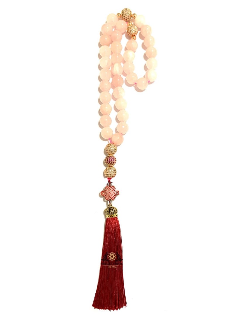 Miracle Empire Woman Misbaha 33 Beads Tashib Natural Rose Quartz Prayer Beads Ladies Accessories Islamic Gift Tesbih Gold Plated - Image 1