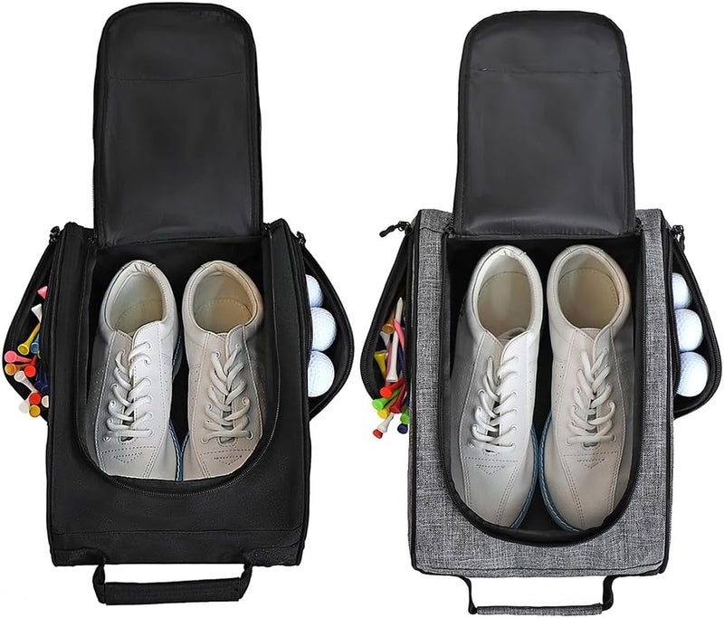 Goloni 2 Pcs Ventilated Golf Shoe Bag Men Women Padded Travel Shoe Bag Sport Shoe Carrier Bags with Side Accessory Pockets for Socks, Tees, Golf Balls (Black+Gray) - Image 1