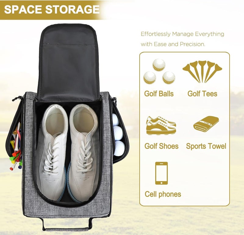 Goloni 2 Pcs Ventilated Golf Shoe Bag Men Women Padded Travel Shoe Bag Sport Shoe Carrier Bags with Side Accessory Pockets for Socks, Tees, Golf Balls (Black+Gray) - Image 2