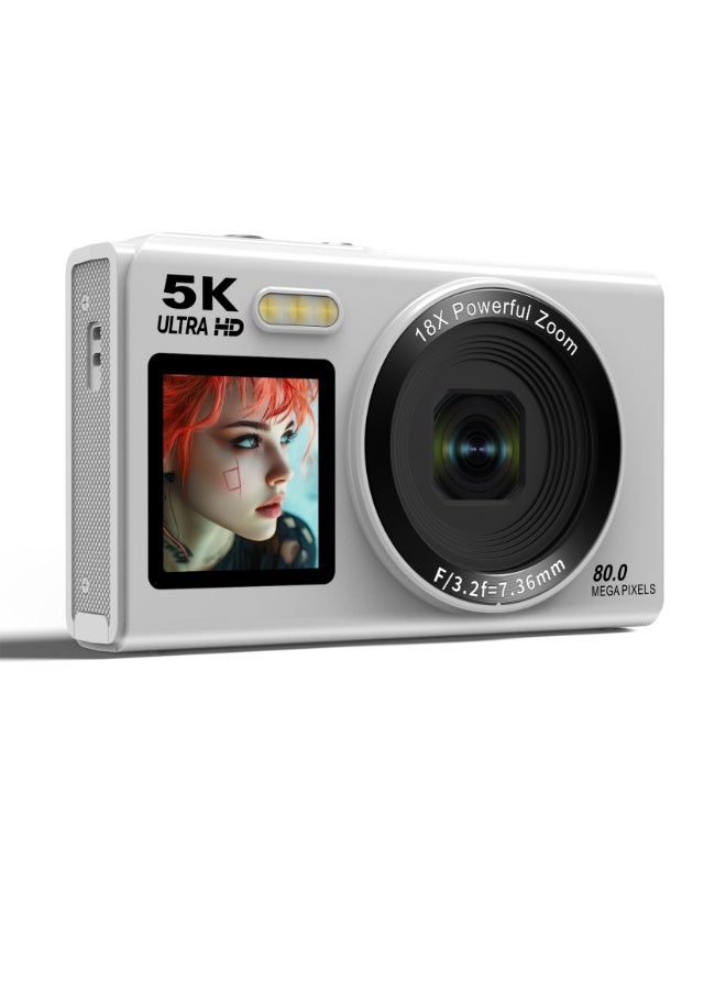 ZONBON Digital camera, 5K portable digital camera, equipped with 128GB SD card,  with 3-inch flip screen for vloggers, 18x digital zoom children's camera, suitable for boys and girls, white - Image 4