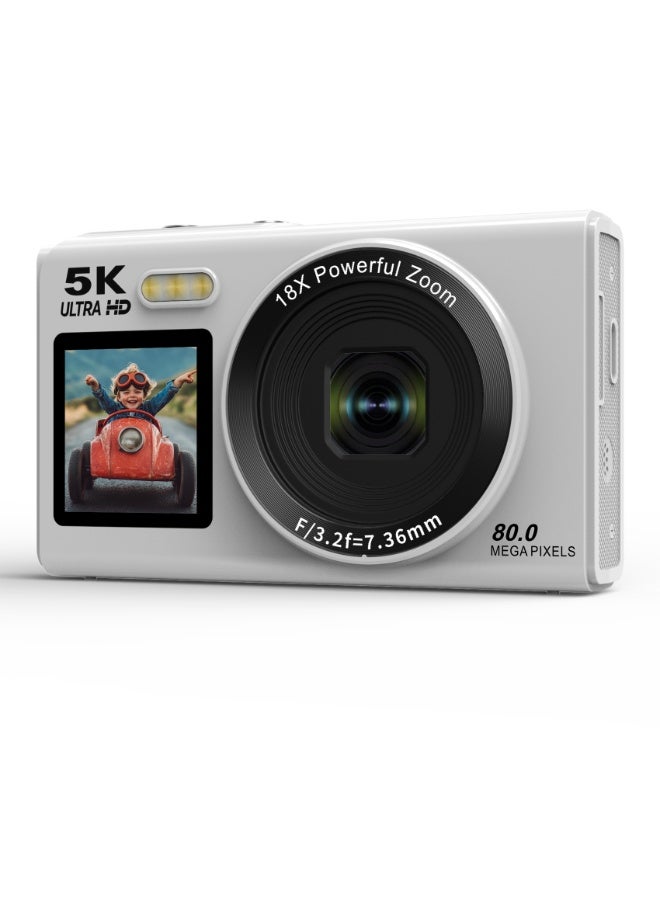 ZONBON Digital camera, 5K portable digital camera, equipped with 128GB SD card,  with 3-inch flip screen for vloggers, 18x digital zoom children's camera, suitable for boys and girls, white - Image 2