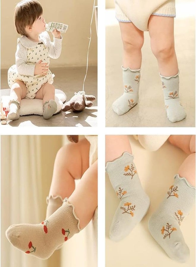 YANWENX Baby Girl Socks Toddler Girls Ruffle Socks Little Girl Frilly Dress Socks Newborn Crew Cotton Long Socks_1-4 Years_5 Pairs - Image 4