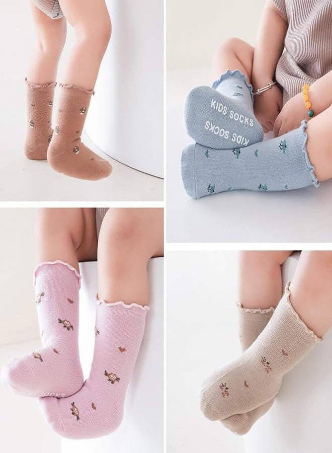 YANWENX Baby Girl Socks Toddler Girls Ruffle Socks Little Girl Frilly Dress Socks Newborn Crew Cotton Long Socks_1-4 Years_5 Pairs - Image 2
