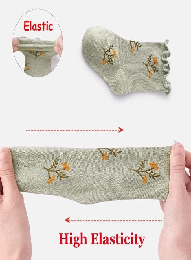 YANWENX Baby Girl Socks Toddler Girls Ruffle Socks Little Girl Frilly Dress Socks Newborn Crew Cotton Long Socks_1-4 Years_5 Pairs - Image 5