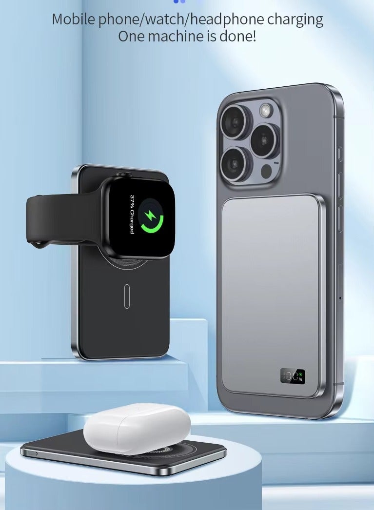 eBarakah [5000mAh] 3-in-1 Ultra-Thin 20W PD Power Bank with Magnetic Wireless Charging (Phone, Watch, Earphones) - Slim Magsafe Design - Purple - Image 2